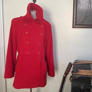 L.L. Collezioni Italia Red 70%Wool  20%Nylon  10%Cashmere Pea Coat Size 16